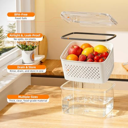 JOYZAN Fruit Storage Containers for Fridge with Airtight Lids 8 Pack