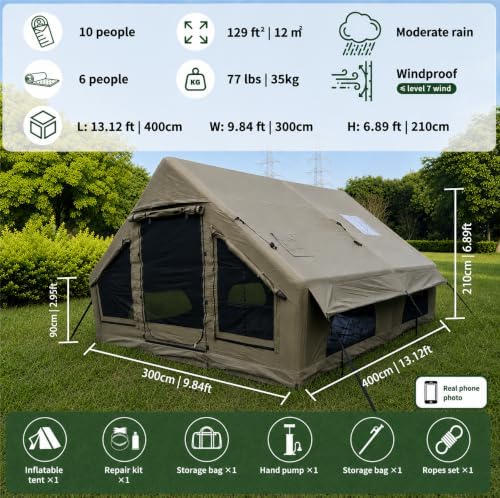 NANJEEN® Large Luxury Inflatable Camping Tent,Wind & Rain Resistant,12㎡ Interior,2-10 Person Shelter,8 Minutes Fast Setup with Hand Pump,All-Season Ready,Dual Doors,Mosquito-Proof Mesh Windows
