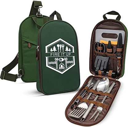 BOMKI Grilling & Camping Cooking Utensils Set - BBQ & Camping Kitchen Set with Case