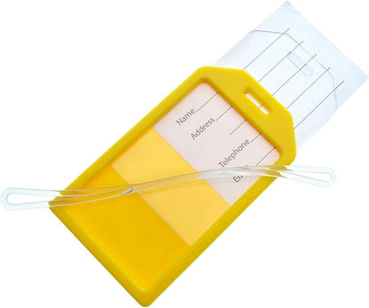 5 Pack - Premium Rigid Airline Luggage Tag Holders with 6" Worm Loops - Heavy Duty Hard Plastic -Suitcase ID Tag Identifiers with Business Card Insert Window by Specialist ID (Yellow)