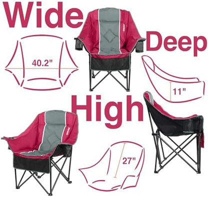 Oversized Camping Chair for Adults - Heavy Duty 400 lbs Padded Folding Chair with Wine Glass Holder, 2 Cup Holders & Side Pockets, Portable Carry Bag for RV, Tailgating, Lawn