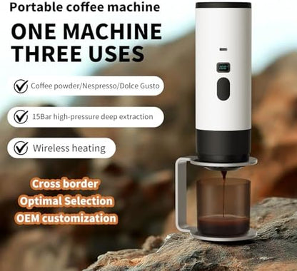 3-In-1 Portable Coffee Maker, 15 Bar Espresso Maker with LED Display