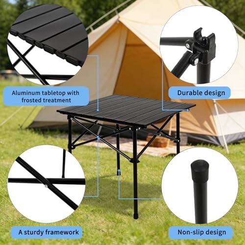Camping Table with 2 Chairs, Portable Folding Picnic Table Set