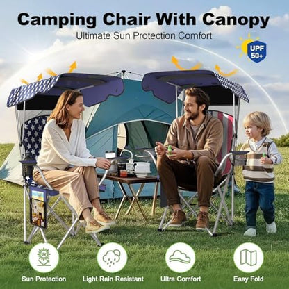 VTOY Portable Folding Camping Chair with Canopy, Outdoor Sun Shade Chair