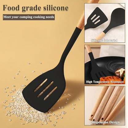 Camping Cooking Utensils Set, Silicone Cookware for Travel BBQ