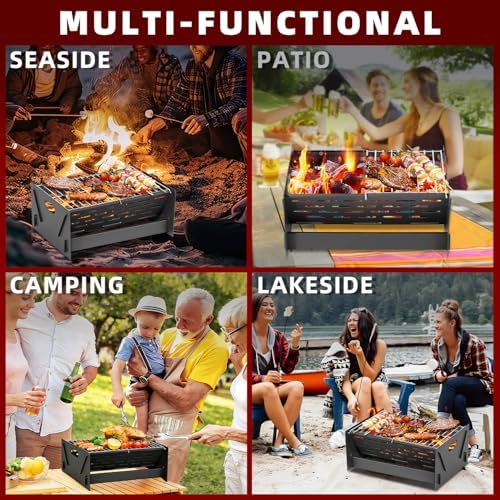 Charcoal Grill Portable Folding with Carry Bag,BBQ Camping Grill Fire Pit