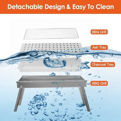 KOCASO Foldable Charcoal BBQ Grill Stainless Steel Grill Net Easy Setup Portable Tabletop Barbecue Grill for Camping Picnic Outdoor Party Backyard