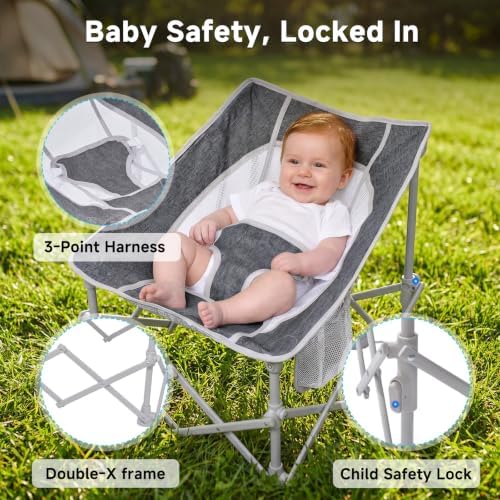 Foldable Baby Beach Chair with Canopy and Mosquito Net Dark Grey