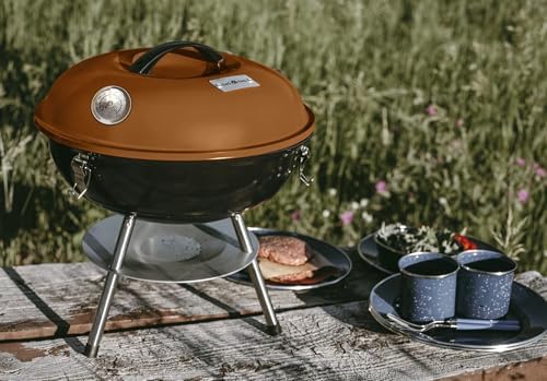 GasOne 14-inch Portable Charcoal Barbecue Grill with Thermometer Lux Brown