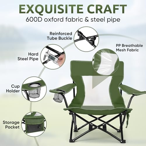 HaSteeL Low Beach Chairs, 2Pcs Folding Camping Lawn Chairs - Green