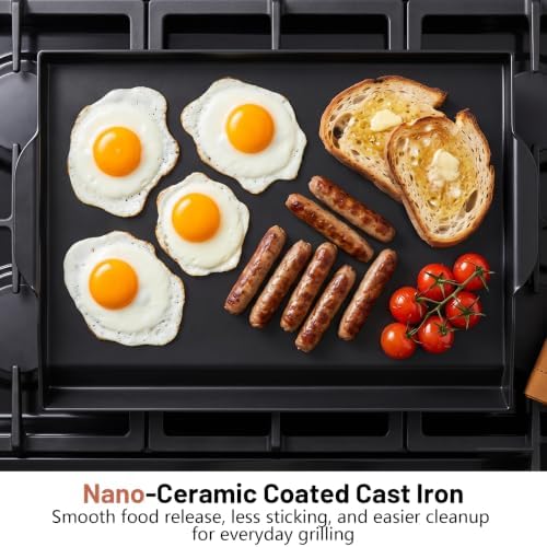 Upgraded 23"x16" Ceramic Coated Cast Iron Griddle, 2.56" High Sidewalls, Heavy-Duty Natural Nonstick Flat Top with Food-Safe Ceramic Finish, Dual Handles, Universal for Gas/Charcoal Grill & Stove Top