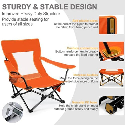 Joyfair Beach Camping Chair (2 Pack), Folding Chair for Adults (Orange)