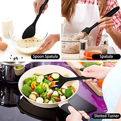 P&P CHEF Black Kitchen Utensils, Silicone Cooking Utensil Set of 7