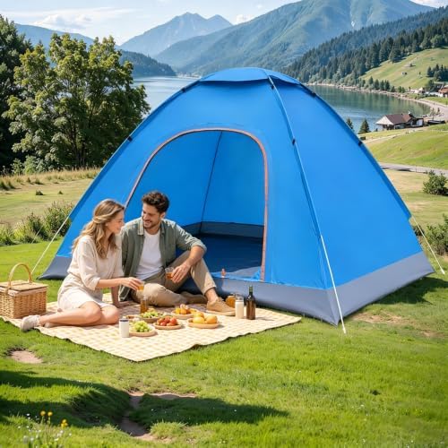 2 Person Pop Up Tent Lightweight Camping Tent Waterproof Backpack Tent Single Door with Skylight Quick Setup Compact Foldable Design