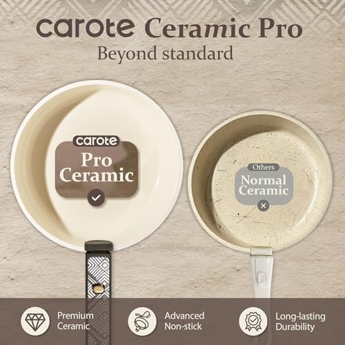 CAROTE 21pcs Ceramic Cookware Set, Pots and Pans Set with Detachable Handle