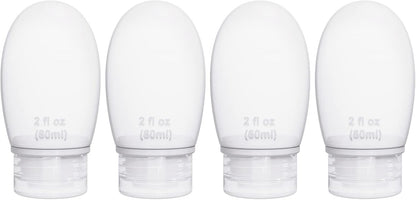Silicone Travel Bottles for Toiletries TSA Approved Travel Size Containers Set 4 Pack Portable Leak Proof Refillable Cosmetic Squeeze Bottles Shampoo Hair Conditioner Body Lotion Bath Shower Gel