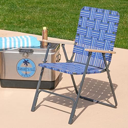 Camp & GO Steel Folding Grey Outdoor Patio/Camping Chair with Blue Woven Fabric and Arm Rests (Pack of 2)