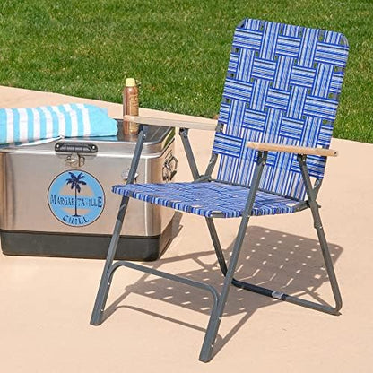 Camp & GO Steel Folding Grey Outdoor Patio/Camping Chair with Blue Woven Fabric and Arm Rests (Pack of 2)