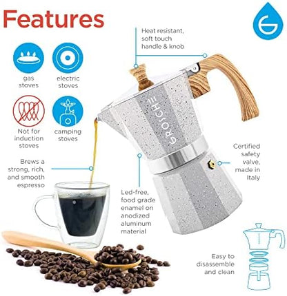 GROSCHE Milano Stovetop Espresso Maker Moka Pot 9 espresso Cup 15.2 oz Grey