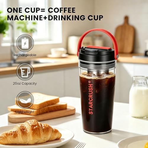 20oz Portable Electric Espresso Maker Travel Mug for Camping, Black