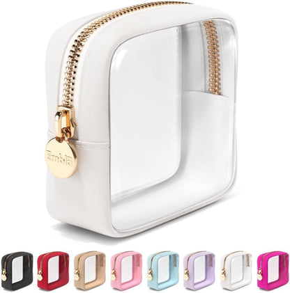 Clear Makeup Bag Zipper Pouch, Transparent Cosmetic Case Organizer, TSA Approved Travel Toiletry Case, Travel Accessories Essentials Makeup Tote for Women, Mini Cute Make up Bag for Purse - White