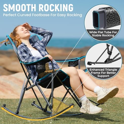 FUNDANGO Rocking Camping Chair for Adults, 400Lbs Folding Camp Chairs