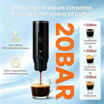 Portable Coffee Maker Electric Espresso Machine, Coffee Espresso Maker for Travel Self-Heating USB-C, Battery Powered with 7800mAh, for Ground Coffee & NS Capsule, for RV, Hiking, Office,Gifts for Men
