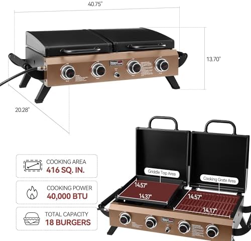 GD4002TPY Portable Tabletop Grill & Griddle Combo Bronze Gold
