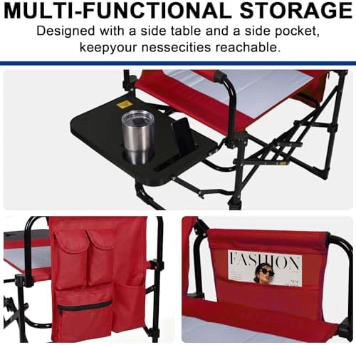 Romswi 2Pack Director Chairs for Outdoor, Folding Camping Chair, Compact Directors Chair Side Table and Side Bag, Heavy Duty Oversize Chair for Beach Fishing Picnic, Holds up to 400 lbs Red