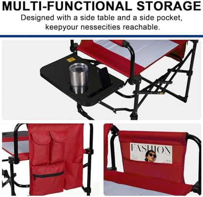 Romswi 2Pack Director Chairs for Outdoor, Folding Camping Chair, Compact Directors Chair Side Table and Side Bag, Heavy Duty Oversize Chair for Beach Fishing Picnic, Holds up to 400 lbs Red