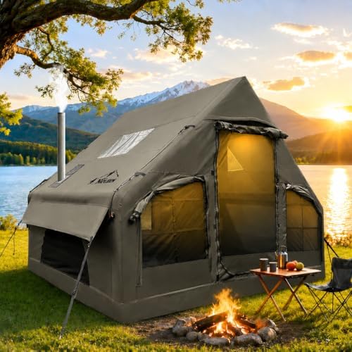 NANJEEN® Large Luxury Inflatable Camping Tent,Wind & Rain Resistant,12㎡ Interior,2-10 Person Shelter,8 Minutes Fast Setup with Hand Pump,All-Season Ready,Dual Doors,Mosquito-Proof Mesh Windows