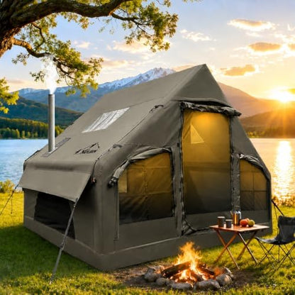 NANJEEN® Large Luxury Inflatable Camping Tent,Wind & Rain Resistant,12㎡ Interior,2-10 Person Shelter,8 Minutes Fast Setup with Hand Pump,All-Season Ready,Dual Doors,Mosquito-Proof Mesh Windows