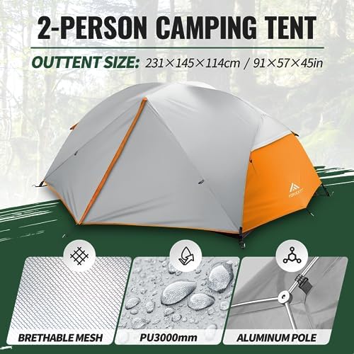Forceatt Tent for 2 and 3 Person is Waterproof and Windproof, Camping Tent for 3 to 4 Seasons,Lightweight Aluminum Pole Backpacking Tent Can be Set Up Quickly,Great for Hiking