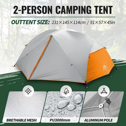 Forceatt Tent for 2 and 3 Person is Waterproof and Windproof, Camping Tent for 3 to 4 Seasons,Lightweight Aluminum Pole Backpacking Tent Can be Set Up Quickly,Great for Hiking