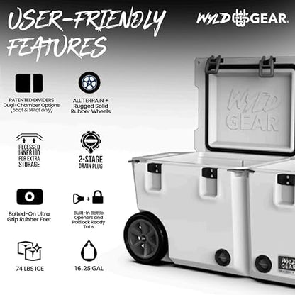 Wyld Gear 65 Quart Dual Compartment Hard Cooler with Wheels