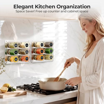Vetacsion Set of 12 Magnetic Spice Tins with 2 Black Metal Wall-Plates,100 Preprinted Seasoning Label Stickers,2 Styles for 3 oz Herb Jars (12 PCS)