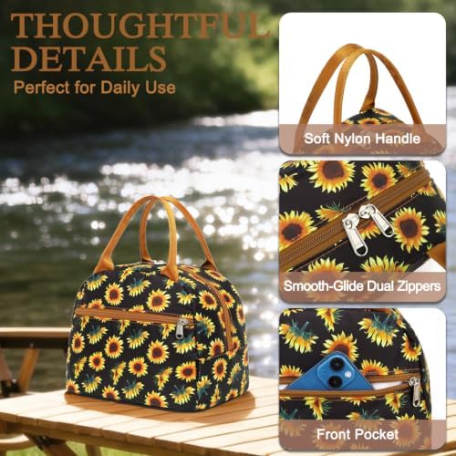 FlowFly Insulated Lunch Cooler Bag - Tote Bag Organizer for Women/Men, SunFlower
