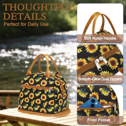 FlowFly Insulated Lunch Cooler Bag - Tote Bag Organizer for Women/Men, SunFlower
