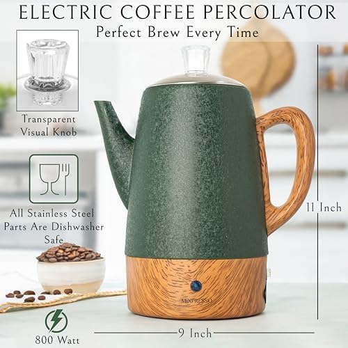 Mixpresso 10 Cup Shiny Green Electric Percolator Coffee Pot Stainless Steel