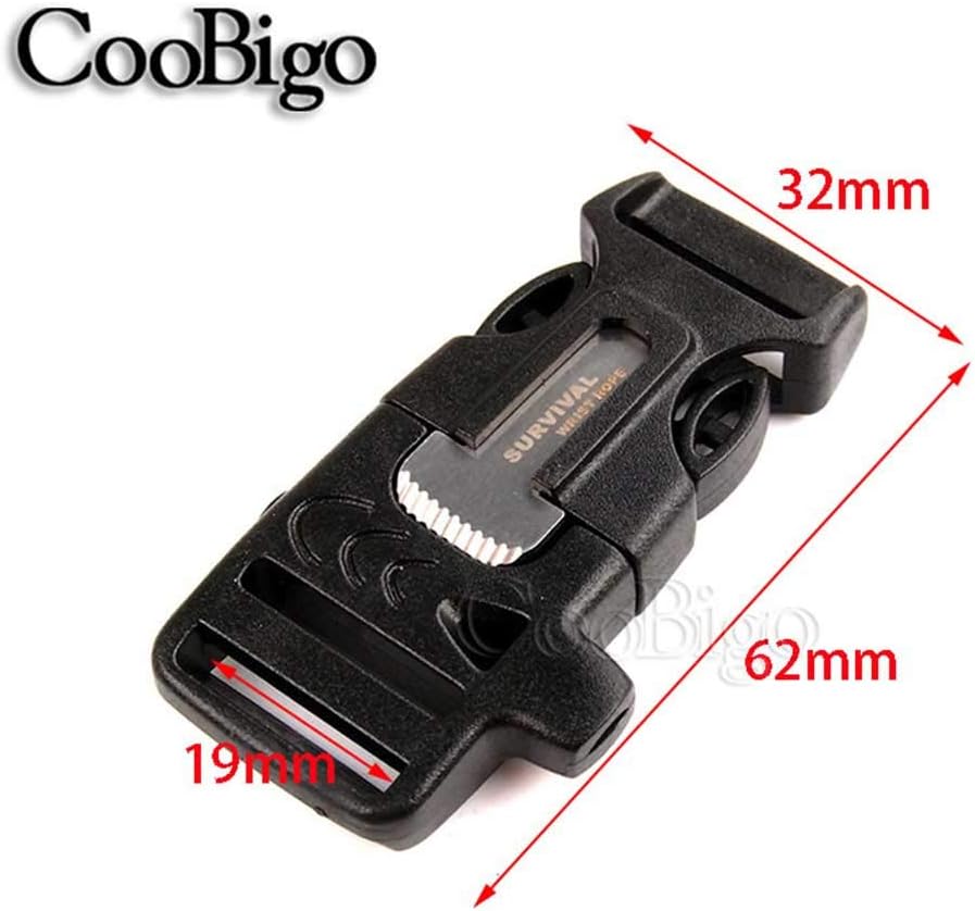 10Pack 3/4" (19mm) Fire Starter Survival Whistle Buckle Flint Scraper for Paracord Bracelet Key Lanyard Ourdoor Hiking Camping Backpack Bag Pets Collar DIY Travel Kits