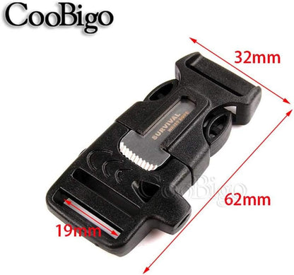 10Pack 3/4" (19mm) Fire Starter Survival Whistle Buckle Flint Scraper for Paracord Bracelet Key Lanyard Ourdoor Hiking Camping Backpack Bag Pets Collar DIY Travel Kits