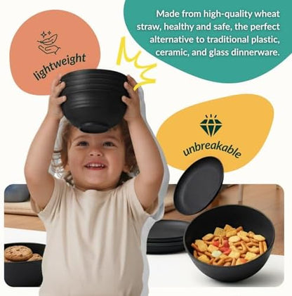 Homienly Plates and Bowls Sets, 40-Piece Modern Wheat Straw Dinnerware Sets for 8 Unbreakable Kitchen Dinner Set Microwave and Dishwasher Safe Dishes Set for Apartment, Party, Outdoor, RV (Black)