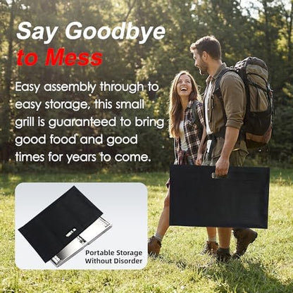 Portable Charcoal Grill 2-3 People Foldable Camping Grill for Outdoor Cooking, Small Charcoal Grill, Portable Fire Pit, Stainless Steel Mini Outdoor Grill for Camping, Picnic, Bonfire