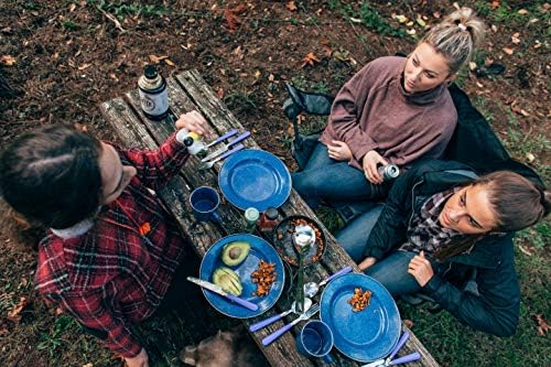 Stansport Deluxe 24-Piece Enamel Tableware Set - Enamel Plates and Bowls Lightweight and Durable Camp Dish Set for Camping and Backpacking Plates and Bowls for 4 People