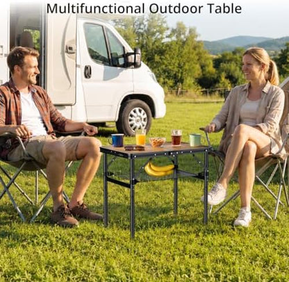 Anbte 2ft Folding Camping Table, 3 Adjustable Height 29.5", Rustic Brown