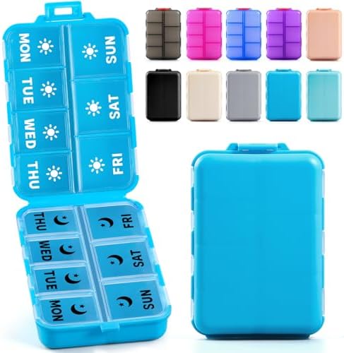 Foldable Portable 7 Day Pill Organizer 2 Times a Day, AM PM Weekly Pill Box
