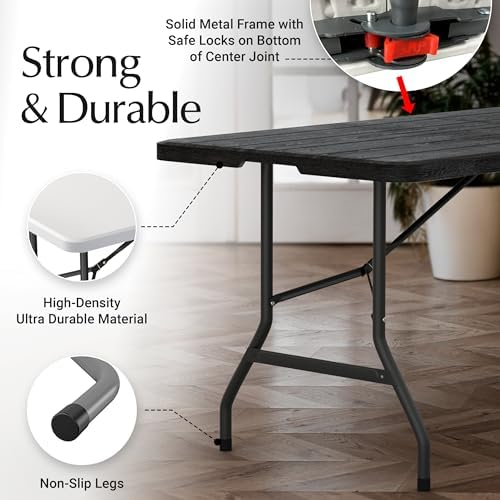 10 PACK of 6 Feet Foldable Table with Built in Handle & Steel Legs | 6FT Heavy Duty Folding Portable | Perfect for Party, Dining, Wedding, Events, Picnic Indoor, Outdoor, Camping, Folding - 6 Foot