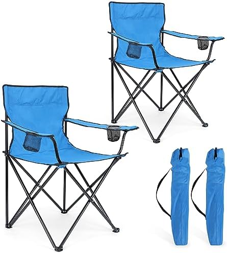 HaSteeL 2PCS Foldable Camping Chairs, Large Beach Chair for Adults, Blue