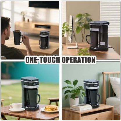 Single Serve Coffee Maker, 15oz Portable One Cup Coffee Brewer