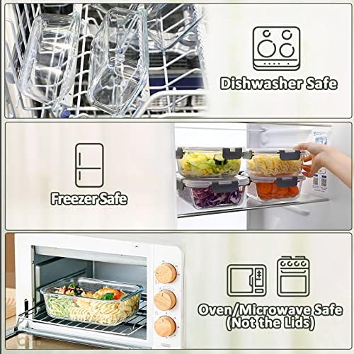 M MCIRCO 10 Pack Glass Food Storage Container with Lids,Gray
